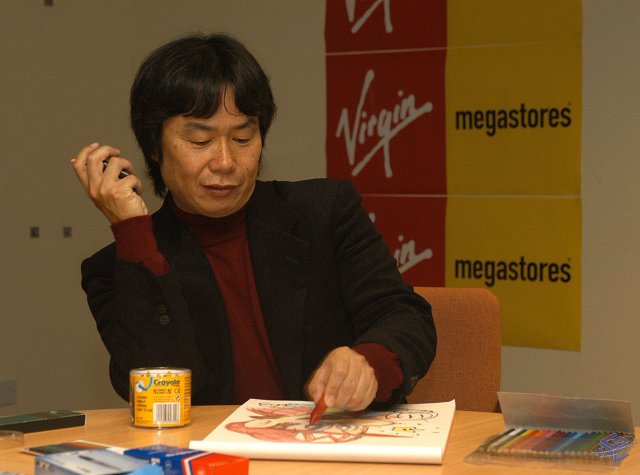 Miyamoto with crayons
