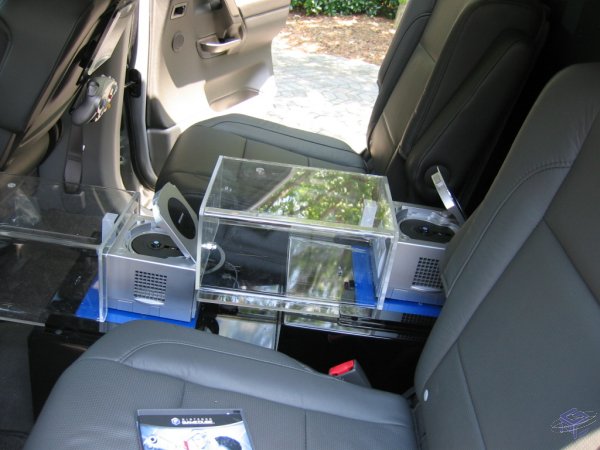GameCubes mounted in between the back seats